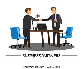 businesss and office concept - two businessmen shaking hands,Vector illustration cartoon character