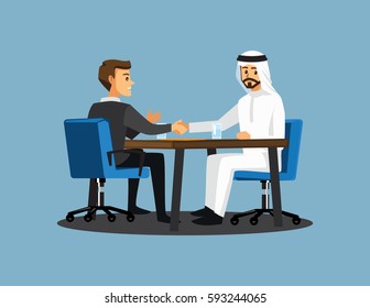 businesss and office concept - two businessmen shaking hands,Vector illustration cartoon character