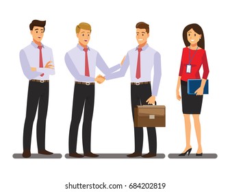 businesss and office concept - two businessmen shaking hands,Vector illustration cartoon character