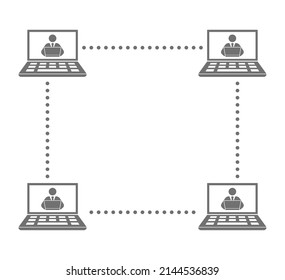 Businesssman person working for laptop computer connection network frame icon.