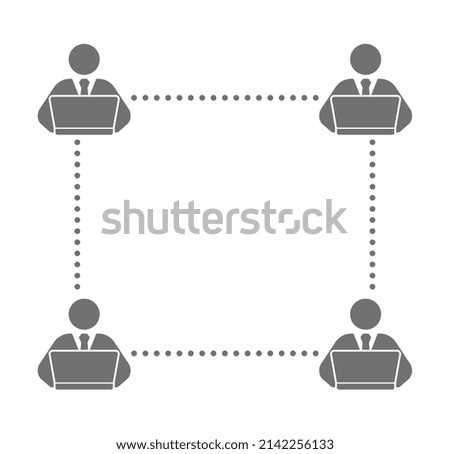 Businesssman person working for laptop computer connection network frame icon.