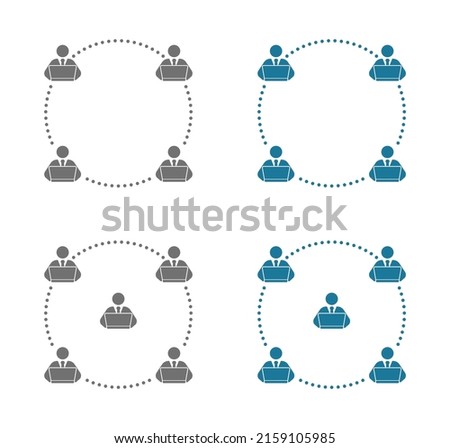 Businesssman person working for laptop computer connection network circle frame icon set