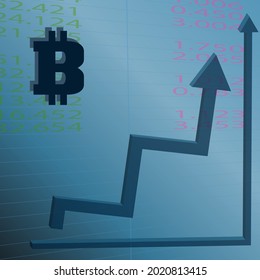 Business-style wallpaper with a graph and a bitcoin sign. Vector illustration.