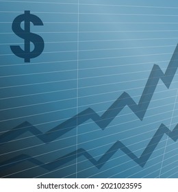 Business-style wallpaper with a graph and a dollar sign. Vector illustration.