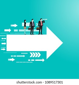 Businessteam standing on a flying arrows. Go to the success. Concept business illustration