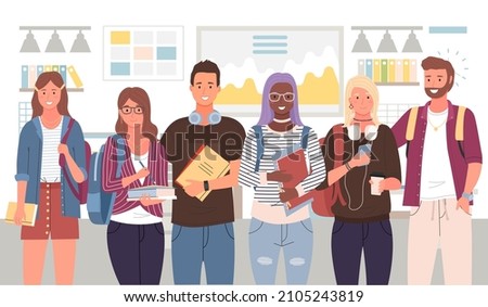 Businessteam stands in front of screen with chart, statistics. Office workers have creative idea for company finance development. Colleagues conduct analytics of statistical data, diagram on banner