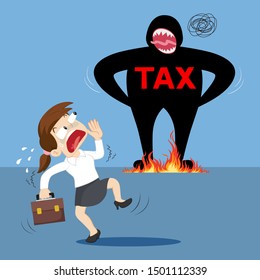 Businesswoman are afraid of big taxes Shape like a demon, illustration vector cartoon