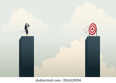 Businesswoman archery missing the target and not success. illustration Vector