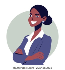 businesswoman with arms crossed and smiling, vector illustration with isolated background.