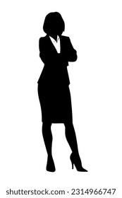 Businesswoman with arms folded silhouette isolated on white background