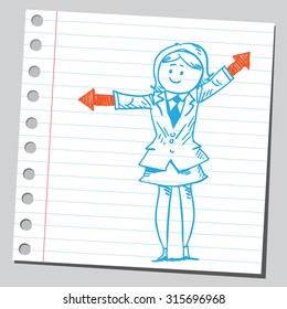 Businesswoman with arrow hands 