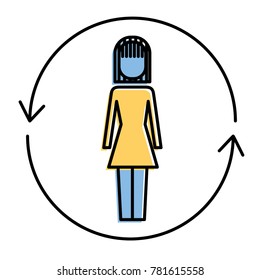 businesswoman with arrows around solution