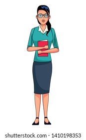 businesswoman avatar cartoon character wearing sueter and skirt vector illustration graphic design