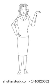 businesswoman avatar cartoon character wearing sueter and skirt black and white vector illustration graphic design