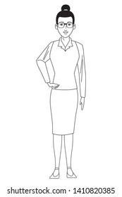 businesswoman avatar cartoon character wearing sueter and skirt black and white vector illustration graphic design