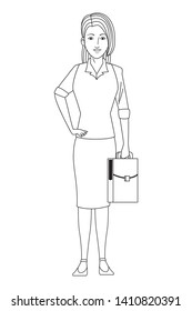 businesswoman avatar cartoon character wearing sueter and skirt black and white vector illustration graphic design