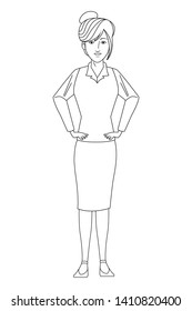 businesswoman avatar cartoon character wearing sueter and skirt black and white vector illustration graphic design