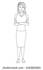 businesswoman avatar cartoon character wearing sueter and skirt black and white vector illustration graphic design