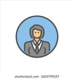 Businesswoman avatar filled outline icon. female avatar color line illustration.