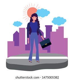 Businesswoman avatar with suitcase design vector illustration