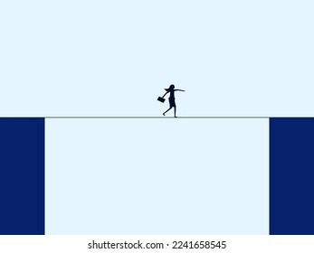 Businesswoman balancing on a rope. business challenge and risk concept. symbol of courage