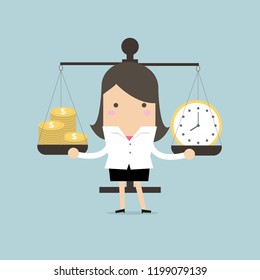 Businesswoman Balancing Time and Money.