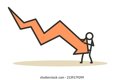 Businesswoman bankrupt recession loss business vector concept illustration. Woman pushed red arrow downward. Failure pressure market cut crisis. Economy debt fall rate. Risk investment currency price