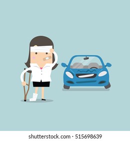 Businesswoman be injured with car accident vector