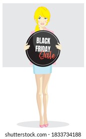 Businesswoman with black friday sale Banners