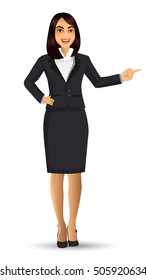 Businesswoman in black suits, with standing position or presentation poses, vector illustration