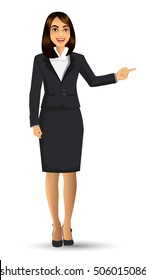 Businesswoman in black suits, with standing position or presentation poses, vector illustration