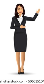 Businesswoman in black suits, with standing position or presentation poses, vector illustration