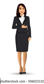 Businesswoman in black suits, with standing position or presentation poses, vector illustration