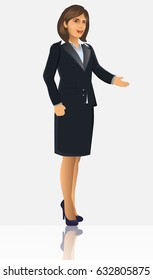Businesswoman in black suits, with standing position or presentation poses, vector illustration