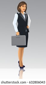Businesswoman in black suits, with standing position or presentation poses, vector illustration
