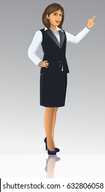 Businesswoman in black suits, with standing position or presentation poses, vector illustration