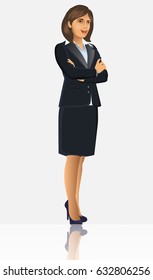 Businesswoman in black suits, with standing position or presentation poses, vector illustration