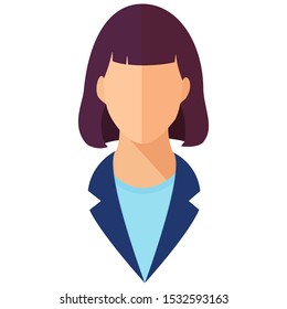 Businesswoman in blue suit colorful flat style vector illustration icon isolated on white background.