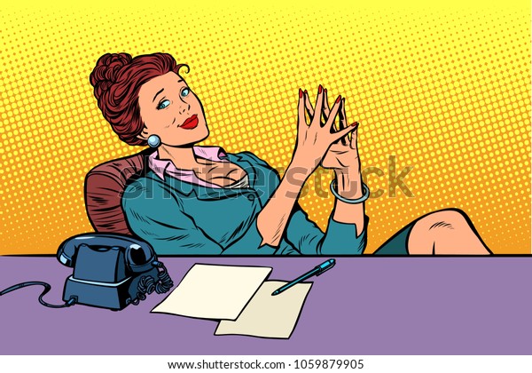 Businesswoman Boss Sitting Office Desk Pop Stock Vector Royalty