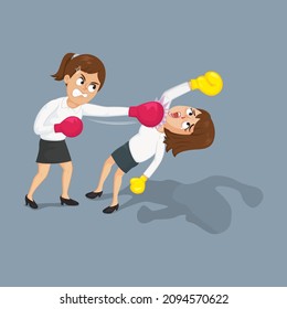 Businesswoman with boxing gloves punching co worker in the face, Illustration vector cartoon
