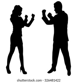 Businesswoman boxing with a young businessman