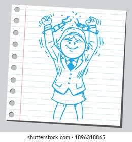 Businesswoman breaking chains. Freedom concept.