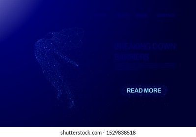 Businesswoman Breaking Down Barriers Template Polygonal Style, Vector Illustration. Site Template Breaking Down Barriers Woman Polygon Style Vector. Template Vector Concept