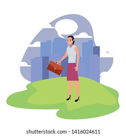 businesswoman with briefcase city background