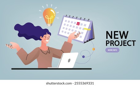 Businesswoman build organizational success by setting the right marketing target. Occupation plan. Successful work on the Internet and office. online advertising in flat design. Vector illustrations.