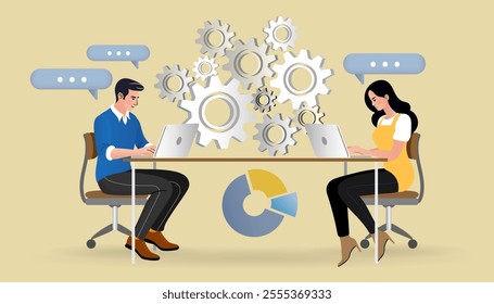 Businesswoman build organizational success by setting the right marketing target. Occupation plan. Successful work on the Internet and office. online advertising in flat design. Vector illustrations.