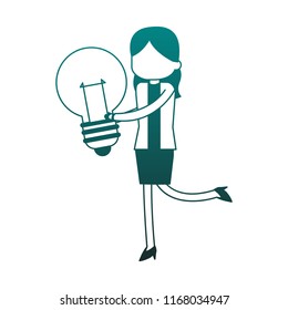 Businesswoman with bulb blue lines