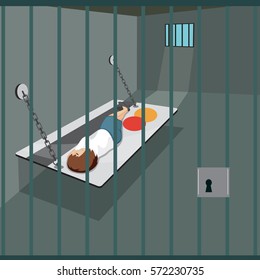 Businesswoman burden in prison of credit card, vector illustration cartoon