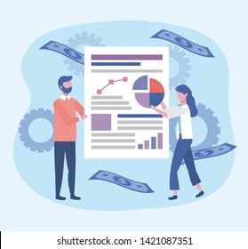businesswoman and businessman with diagram document information businesswoman and businessman with diagram document information