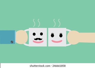 Businesswoman and businessman drinking coffee 